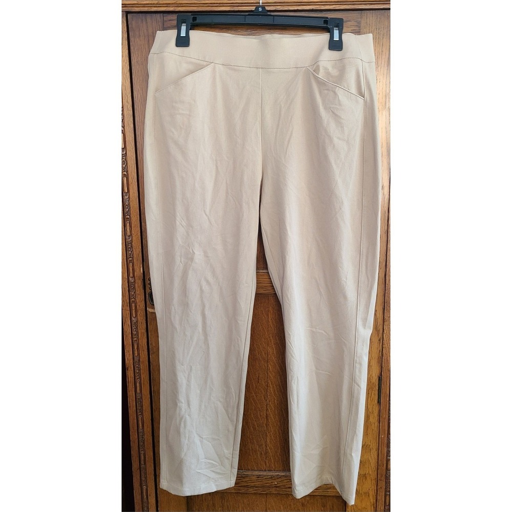 Chico's Travelers Collection Crepe Ankle Pants Tan Beige Pull On Stretch 1